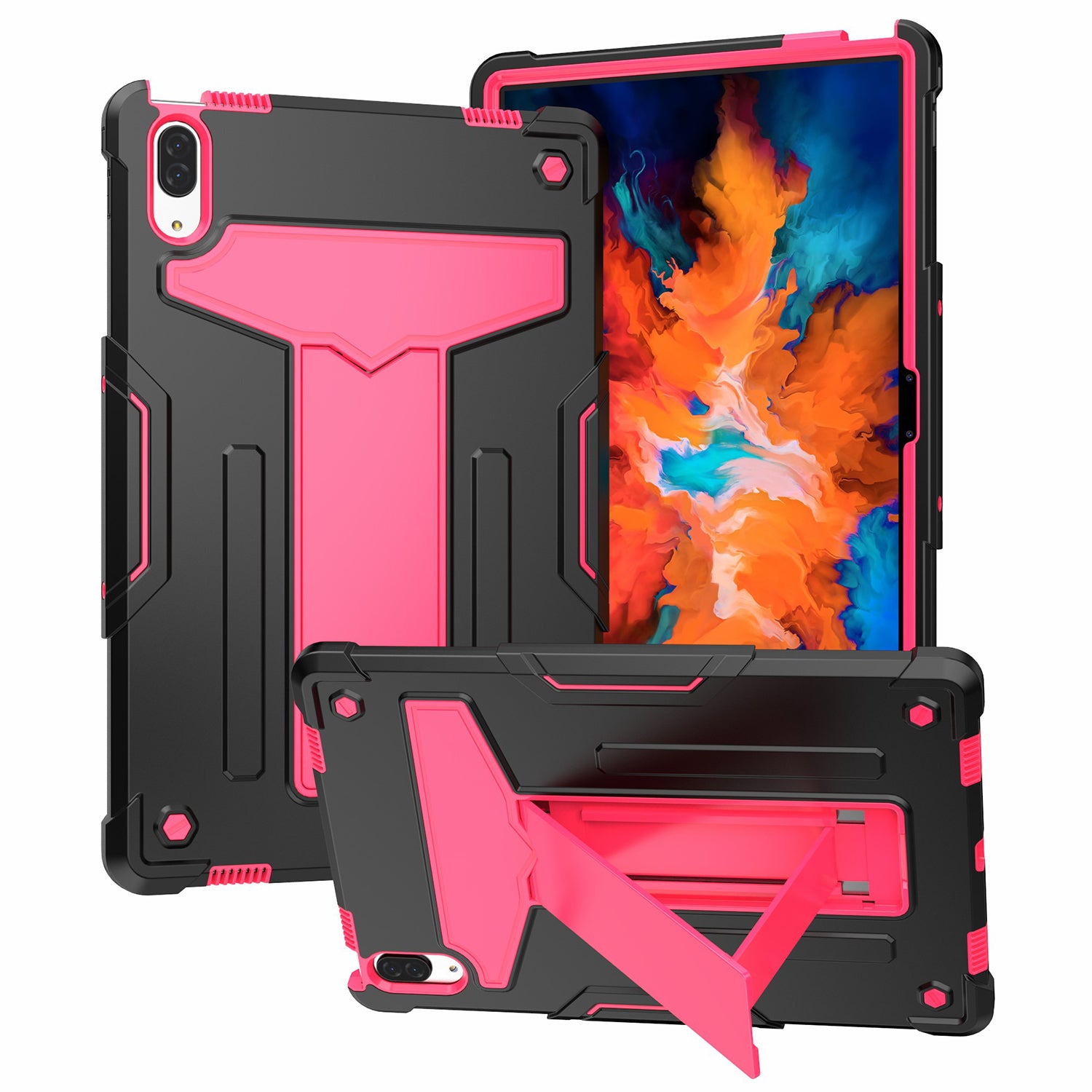 Foldable T-shaped Kickstand PC Silicone Shock-Proof Cover Protector for Lenovo Tab P11 Pro