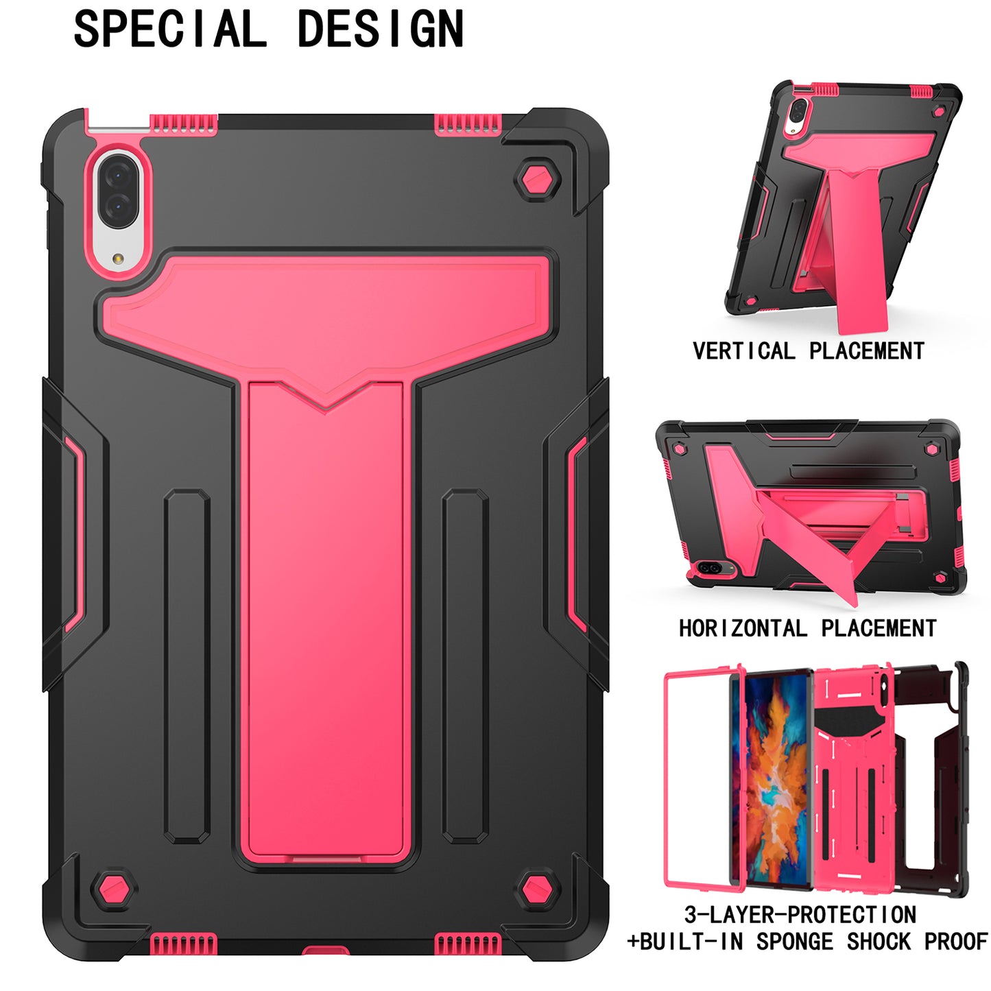 Foldable T-shaped Kickstand PC Silicone Shock-Proof Cover Protector for Lenovo Tab P11 Pro