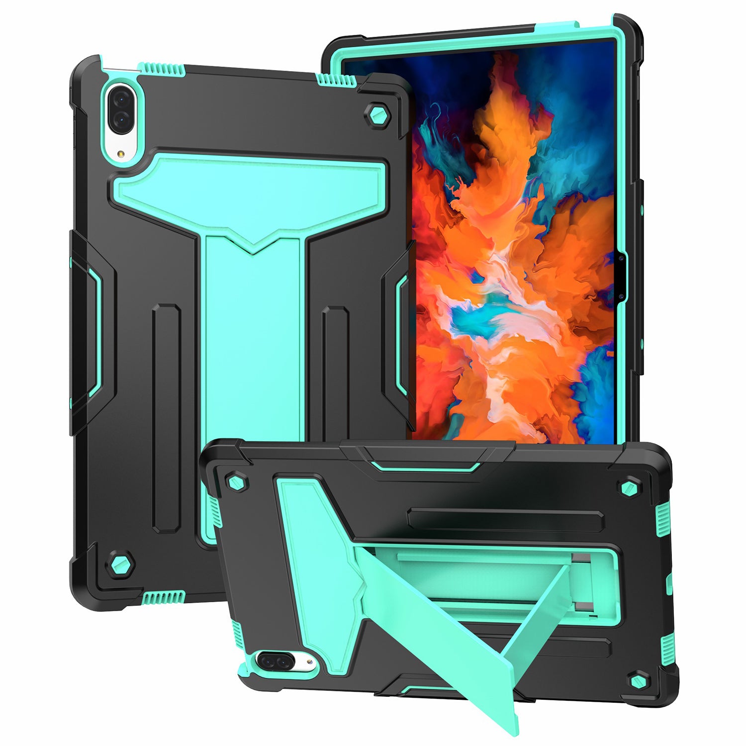 Foldable T-shaped Kickstand PC Silicone Shock-Proof Cover Protector for Lenovo Tab P11 Pro