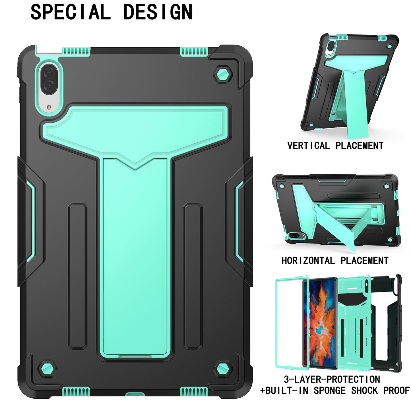 Foldable T-shaped Kickstand PC Silicone Shock-Proof Cover Protector for Lenovo Tab P11 Pro