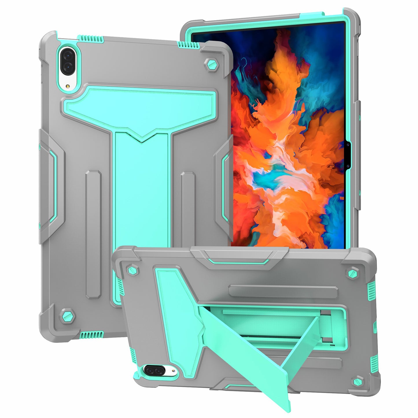 Foldable T-shaped Kickstand PC Silicone Shock-Proof Cover Protector for Lenovo Tab P11 Pro