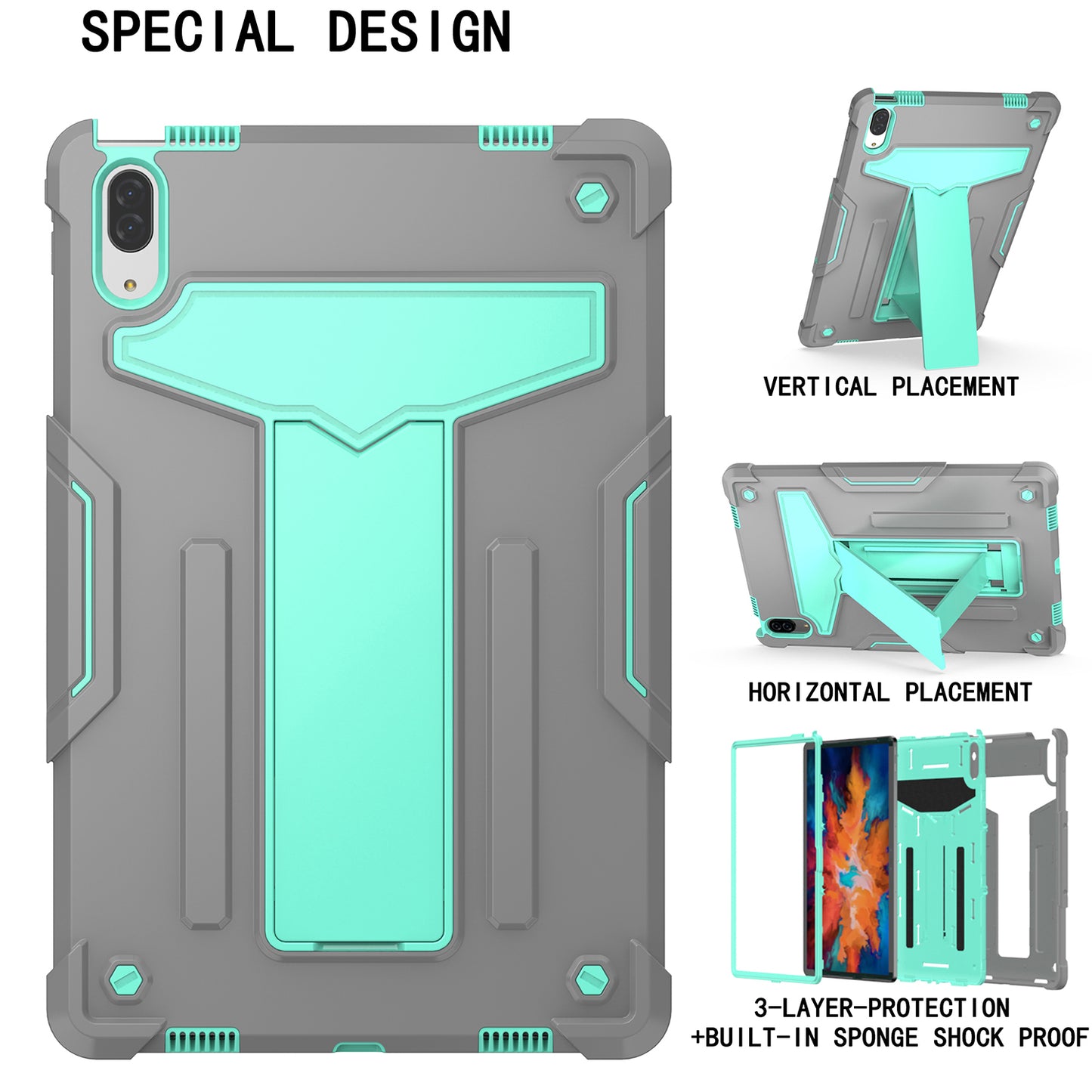 Foldable T-shaped Kickstand PC Silicone Shock-Proof Cover Protector for Lenovo Tab P11 Pro