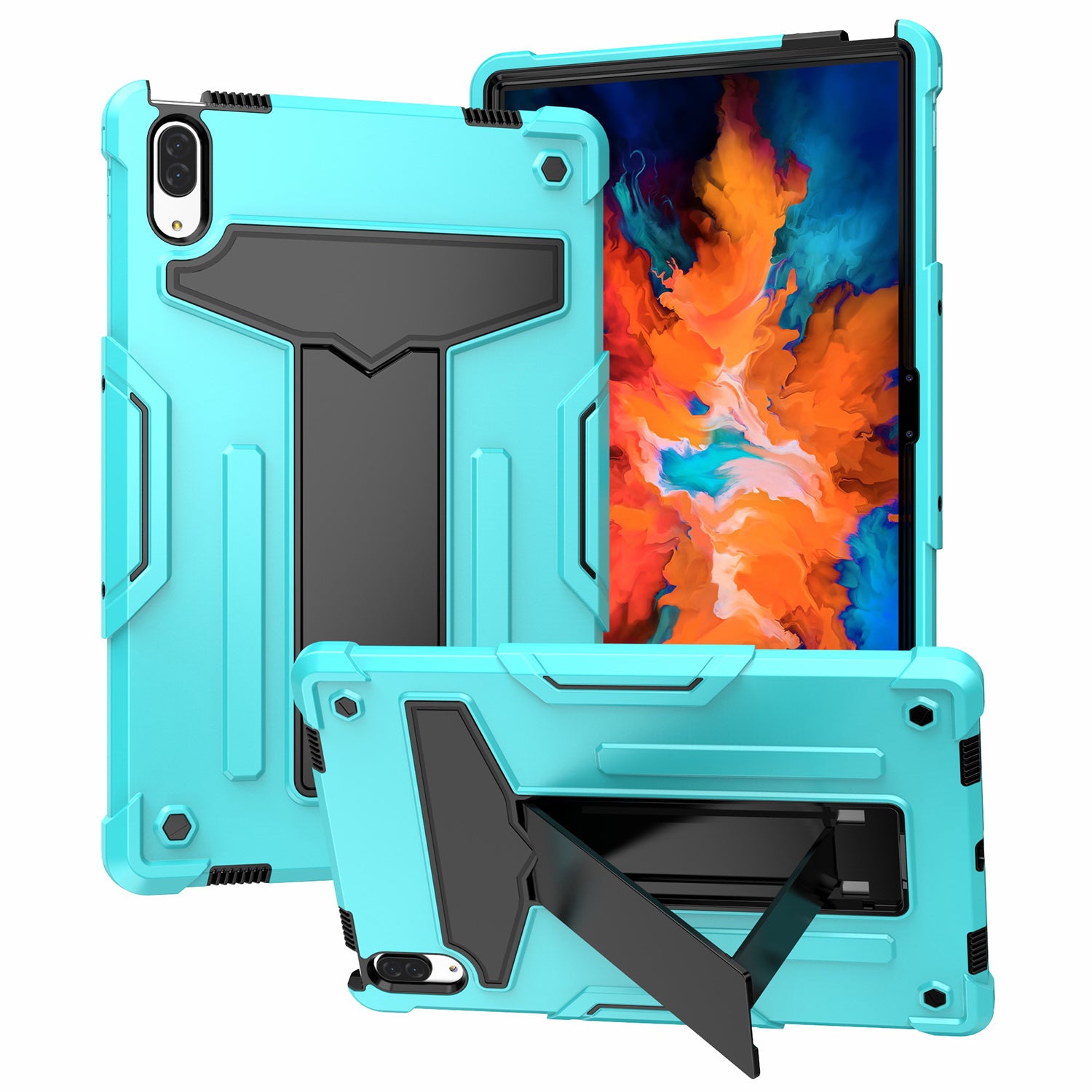 Foldable T-shaped Kickstand PC Silicone Shock-Proof Cover Protector for Lenovo Tab P11 Pro