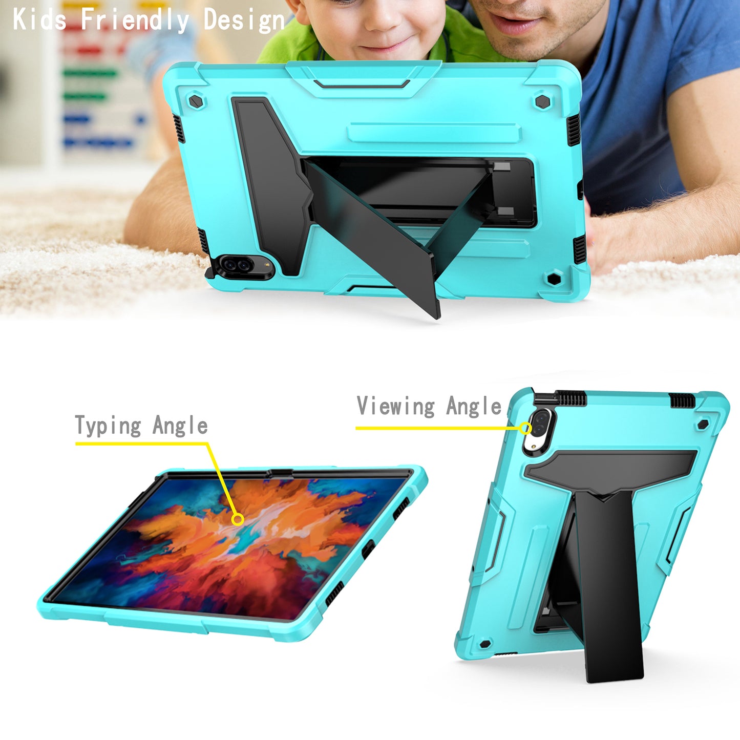 Foldable T-shaped Kickstand PC Silicone Shock-Proof Cover Protector for Lenovo Tab P11 Pro