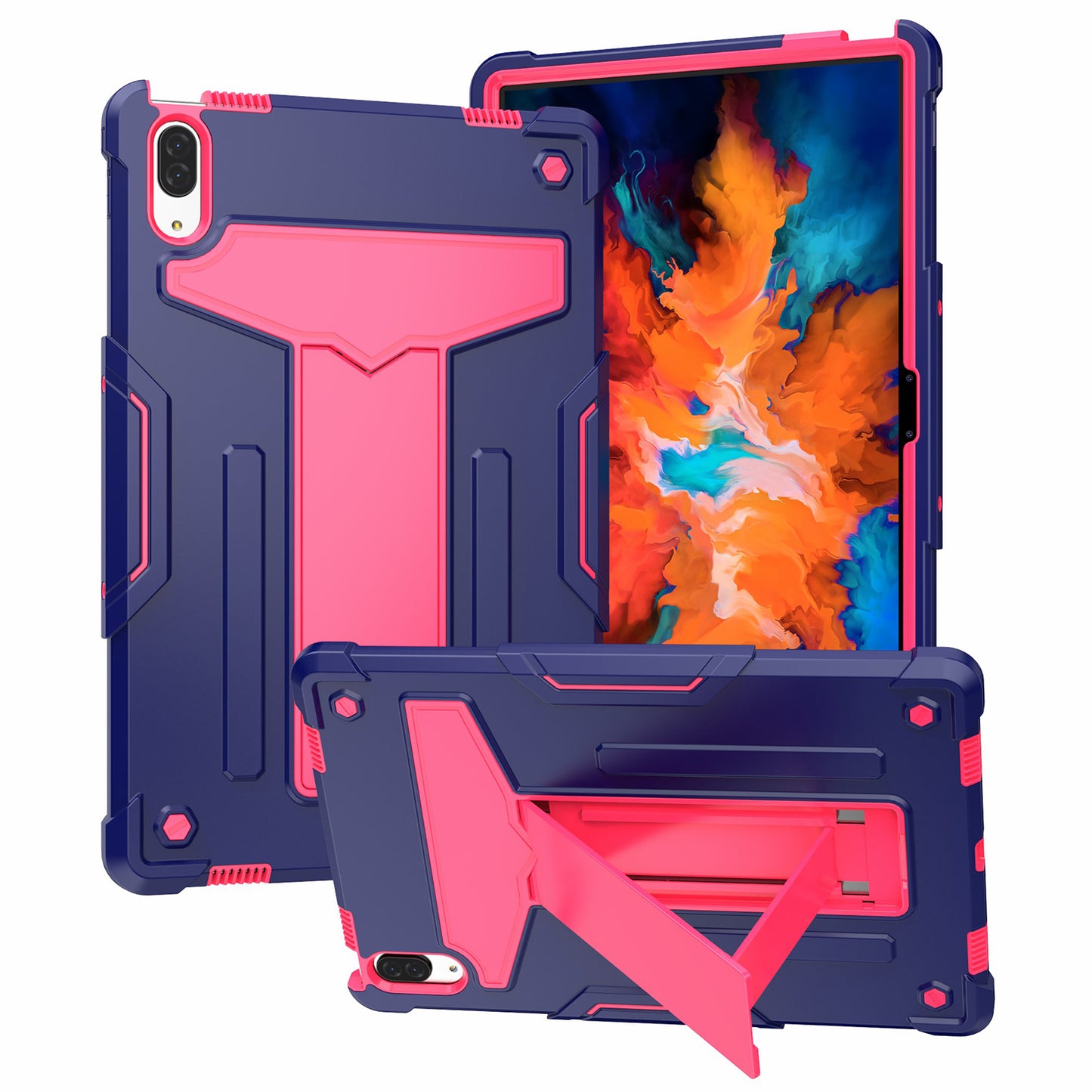 Foldable T-shaped Kickstand PC Silicone Shock-Proof Cover Protector for Lenovo Tab P11 Pro