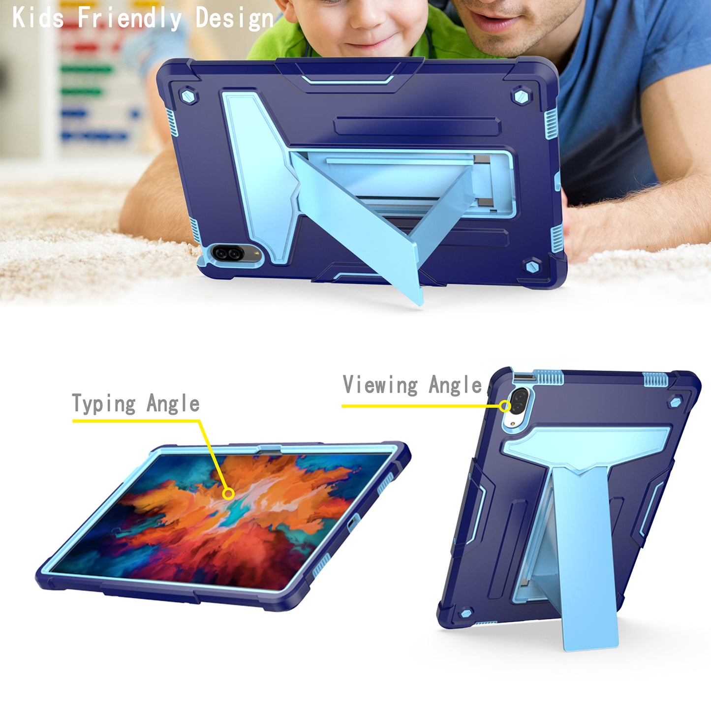 Foldable T-shaped Kickstand PC Silicone Shock-Proof Cover Protector for Lenovo Tab P11 Pro