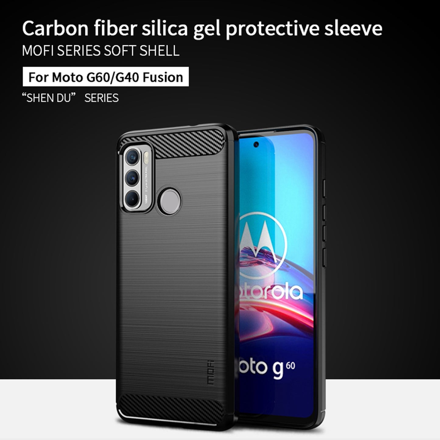 MOFI Brushed Carbon Fiber Design Flexible TPU Cover Well-Protected Case for Motorola Moto G60/G40 Fusion