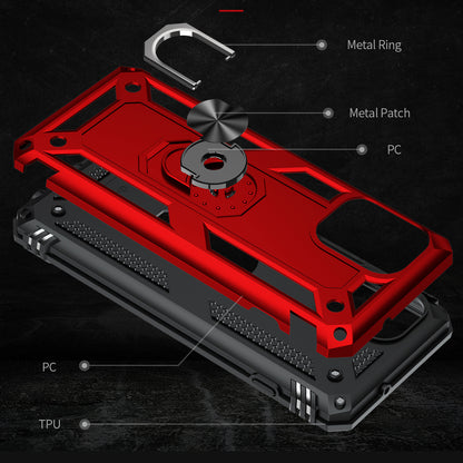 Anti-Fall Phone Hybrid Plastic + TPU + Metal Case Cover with Finger Ring Kickstand for Motorola Edge S / Moto G100