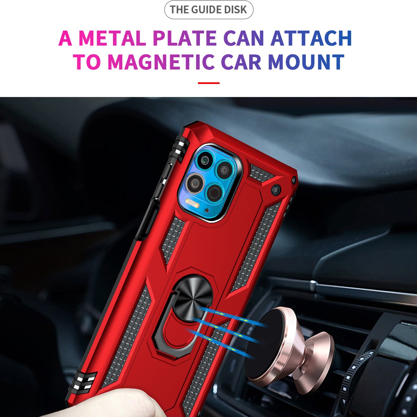 Anti-Fall Phone Hybrid Plastic + TPU + Metal Case Cover with Finger Ring Kickstand for Motorola Edge S / Moto G100