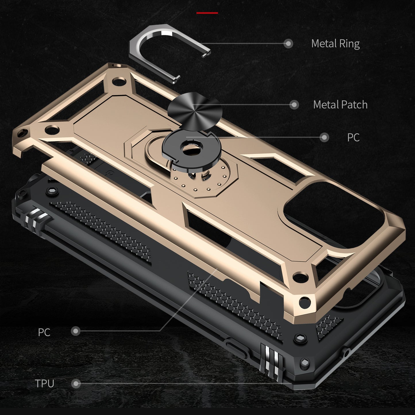 Anti-Fall Phone Hybrid Plastic + TPU + Metal Case Cover with Finger Ring Kickstand for Motorola Edge S / Moto G100