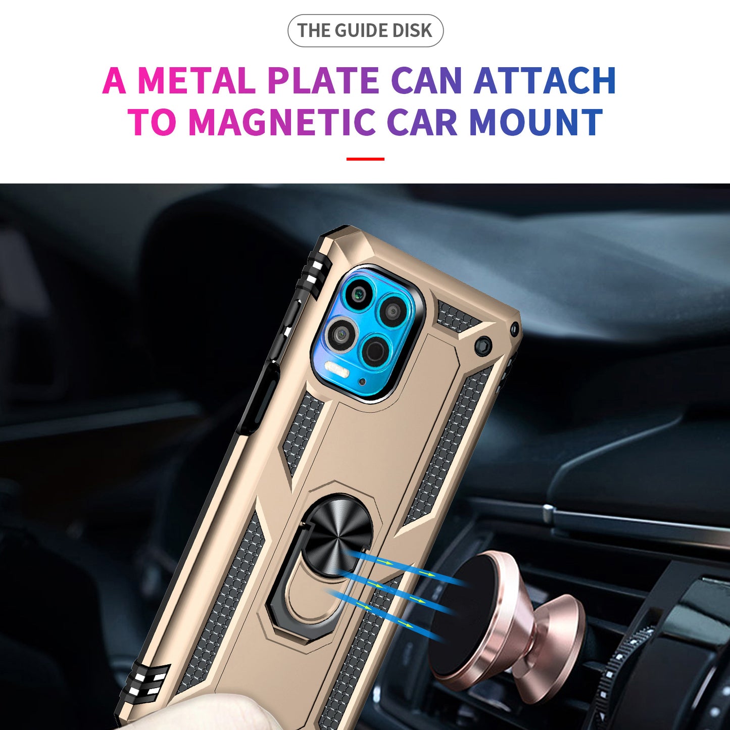 Anti-Fall Phone Hybrid Plastic + TPU + Metal Case Cover with Finger Ring Kickstand for Motorola Edge S / Moto G100