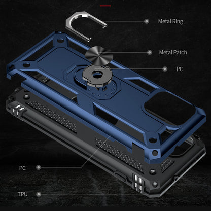 Anti-Fall Phone Hybrid Plastic + TPU + Metal Case Cover with Finger Ring Kickstand for Motorola Edge S / Moto G100