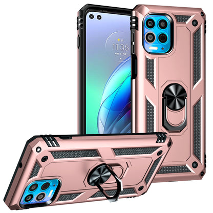 Anti-Fall Phone Hybrid Plastic + TPU + Metal Case Cover with Finger Ring Kickstand for Motorola Edge S / Moto G100