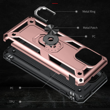 Anti-Fall Phone Hybrid Plastic + TPU + Metal Case Cover with Finger Ring Kickstand for Motorola Edge S / Moto G100