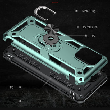 Anti-Fall Phone Hybrid Plastic + TPU + Metal Case Cover with Finger Ring Kickstand for Motorola Edge S / Moto G100