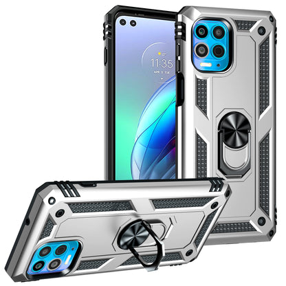 Anti-Fall Phone Hybrid Plastic + TPU + Metal Case Cover with Finger Ring Kickstand for Motorola Edge S / Moto G100