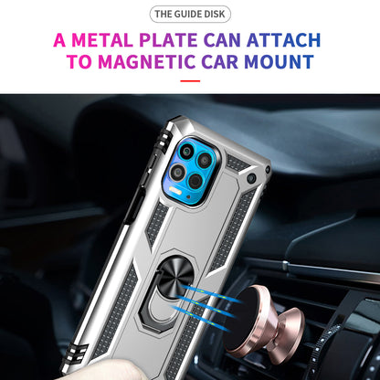 Anti-Fall Phone Hybrid Plastic + TPU + Metal Case Cover with Finger Ring Kickstand for Motorola Edge S / Moto G100