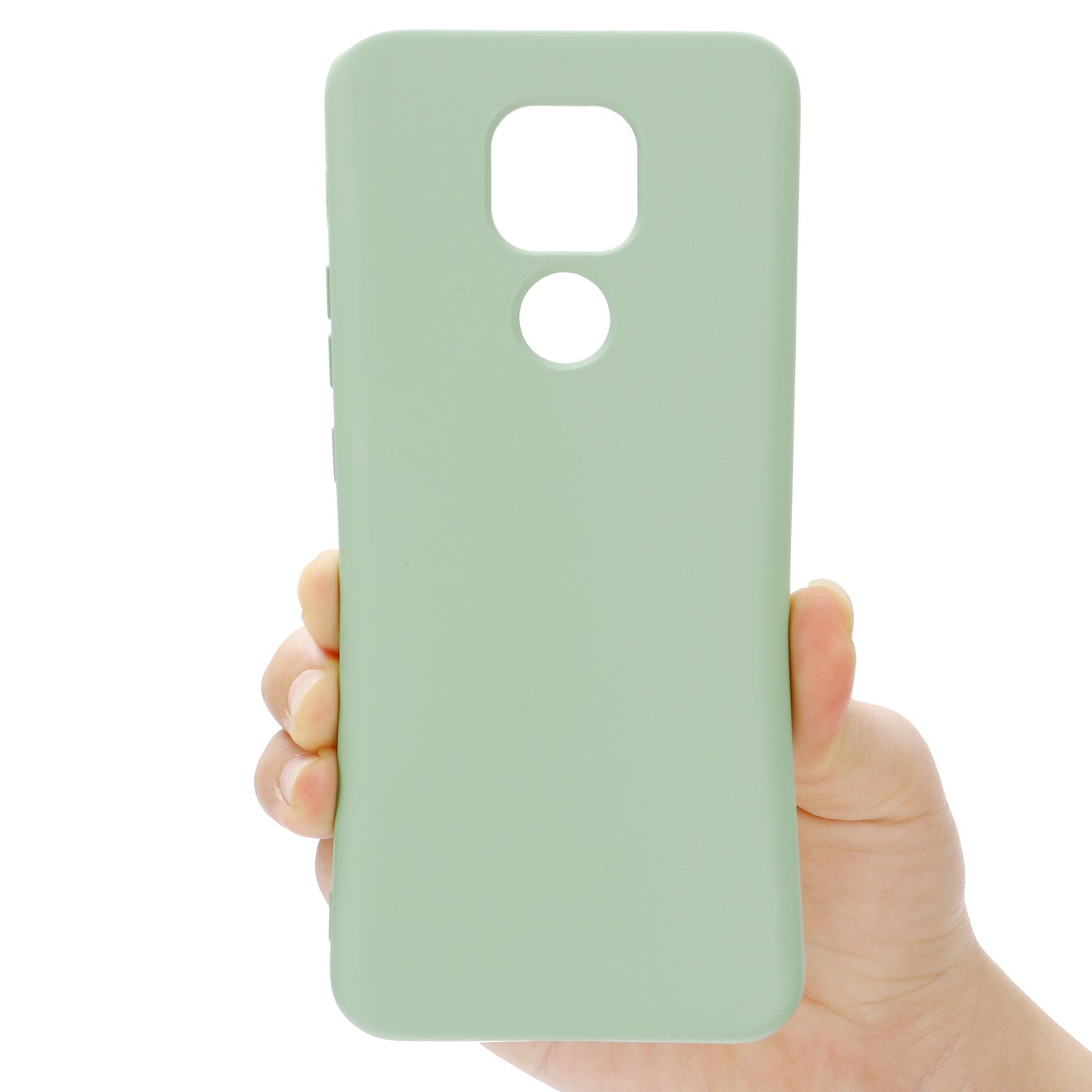 Solid Color Liquid Silicone Soft Phone Case Protective Shell with Strap for Motorola Moto G Play (2021)