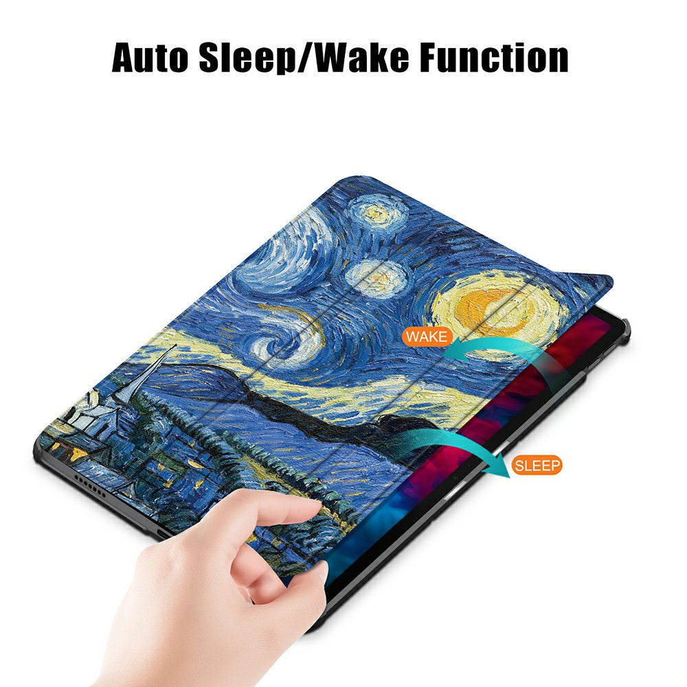 Pattern Printing Tri-Fold Stand Sleep/Wake Leather Tablet Cover Case for Lenovo Tab P11 Pro J716 / TB-J706F