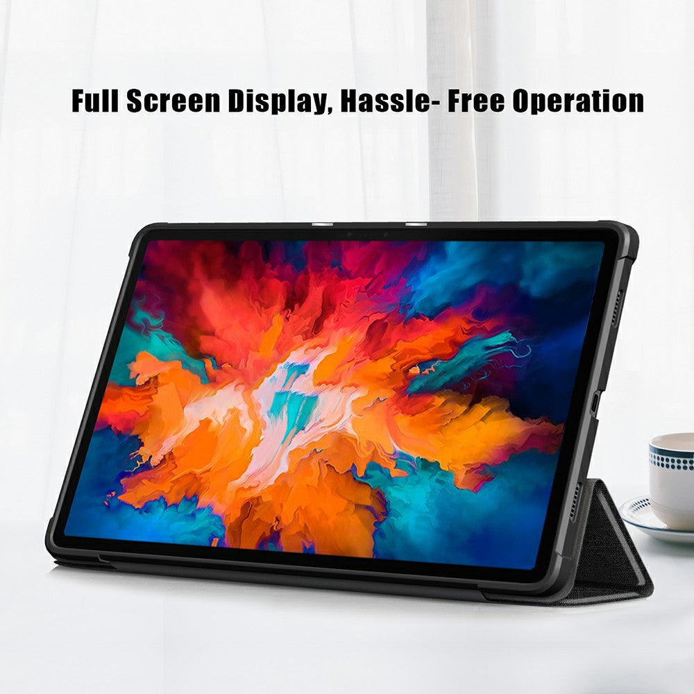 Tri-fold Stand Cloth Skin PU Leather Tablet Case Smart Cover for Lenovo Tab P11 Pro TB-J706F