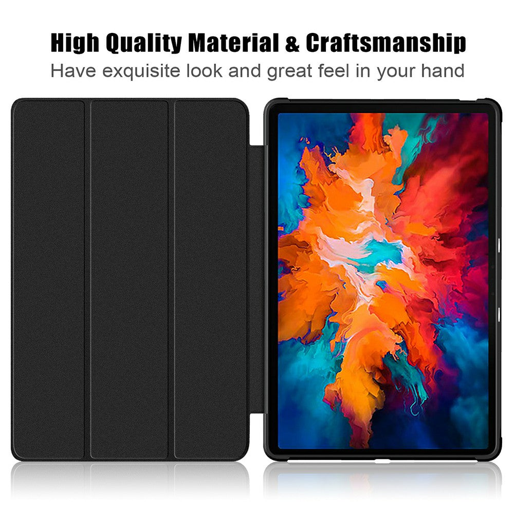 Tri-fold Stand Cloth Skin PU Leather Tablet Case Smart Cover for Lenovo Tab P11 Pro TB-J706F