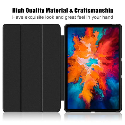 Tri-fold Stand Cloth Skin PU Leather Tablet Case Smart Cover for Lenovo Tab P11 Pro TB-J706F