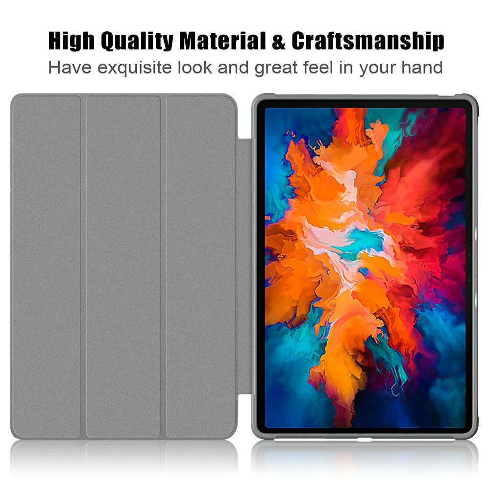 Tri-fold Stand Cloth Skin PU Leather Tablet Case Smart Cover for Lenovo Tab P11 Pro TB-J706F