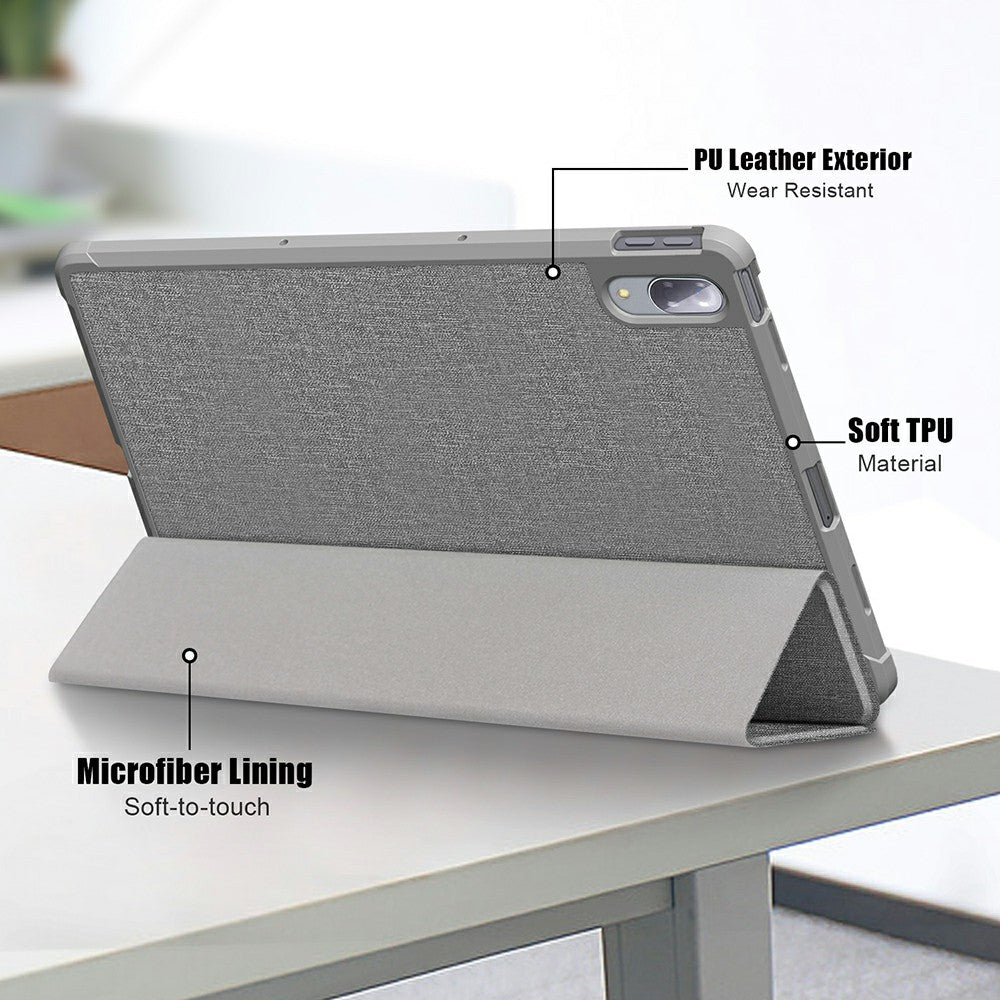 Tri-fold Stand Cloth Skin PU Leather Tablet Case Smart Cover for Lenovo Tab P11 Pro TB-J706F