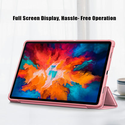 Tri-fold Stand Cloth Skin PU Leather Tablet Case Smart Cover for Lenovo Tab P11 Pro TB-J706F