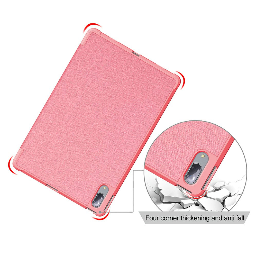 Tri-fold Stand Cloth Skin PU Leather Tablet Case Smart Cover for Lenovo Tab P11 Pro TB-J706F