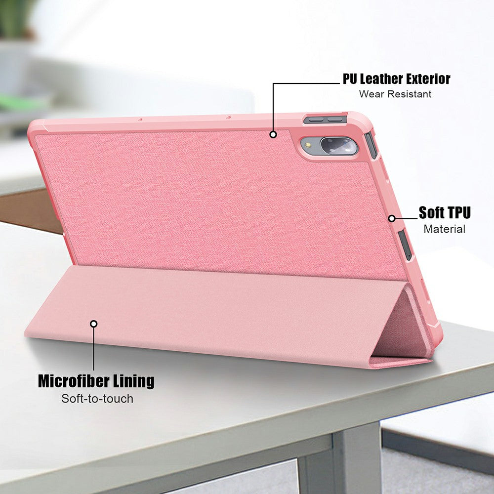 Tri-fold Stand Cloth Skin PU Leather Tablet Case Smart Cover for Lenovo Tab P11 Pro TB-J706F