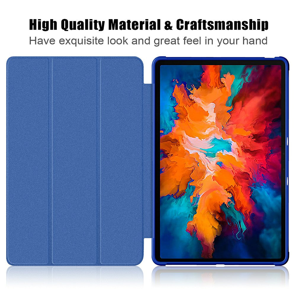 Tri-fold Stand Cloth Skin PU Leather Tablet Case Smart Cover for Lenovo Tab P11 Pro TB-J706F