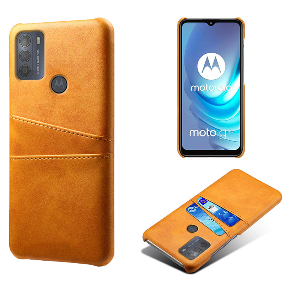 KSQ Double Card Slots PU Leather Coated PC Shell Cover Case for Motorola Moto G50