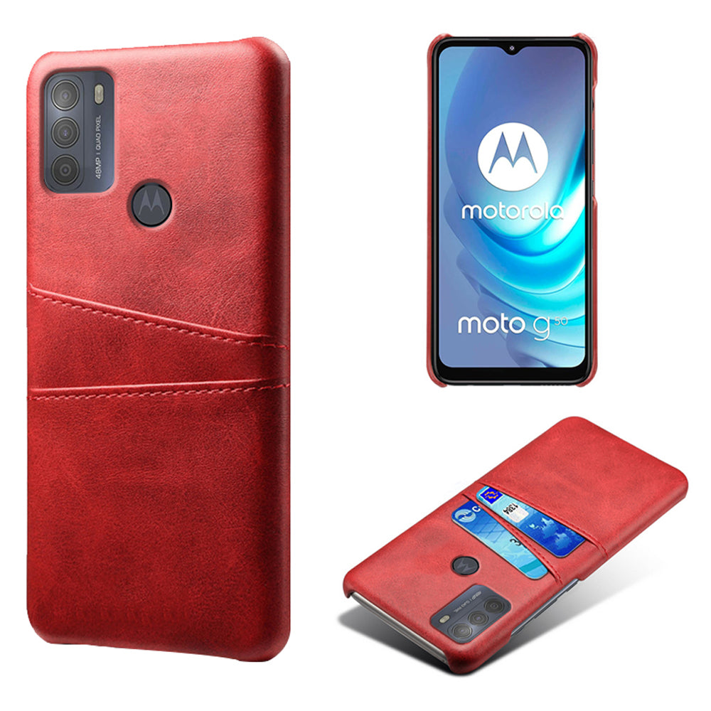 KSQ Double Card Slots PU Leather Coated PC Shell Cover Case for Motorola Moto G50