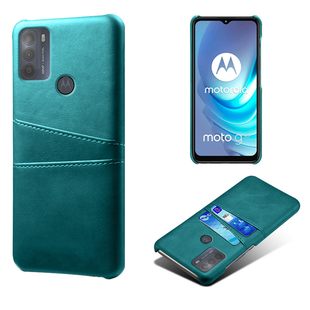 KSQ Double Card Slots PU Leather Coated PC Shell Cover Case for Motorola Moto G50