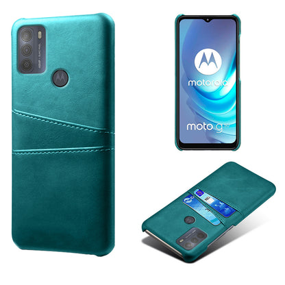 KSQ Double Card Slots PU Leather Coated PC Shell Cover Case for Motorola Moto G50