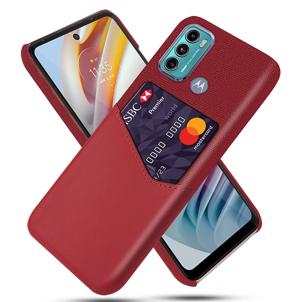 KSQ Cloth + Leather + PC Combo Well-Protected Hybrid Phone Case with Card Slot Design for Motorola Moto G60