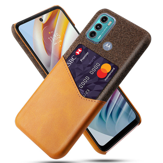 KSQ Cloth + Leather + PC Combo Well-Protected Hybrid Phone Case with Card Slot Design for Motorola Moto G60