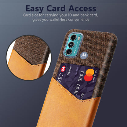 KSQ Cloth + Leather + PC Combo Well-Protected Hybrid Phone Case with Card Slot Design for Motorola Moto G60