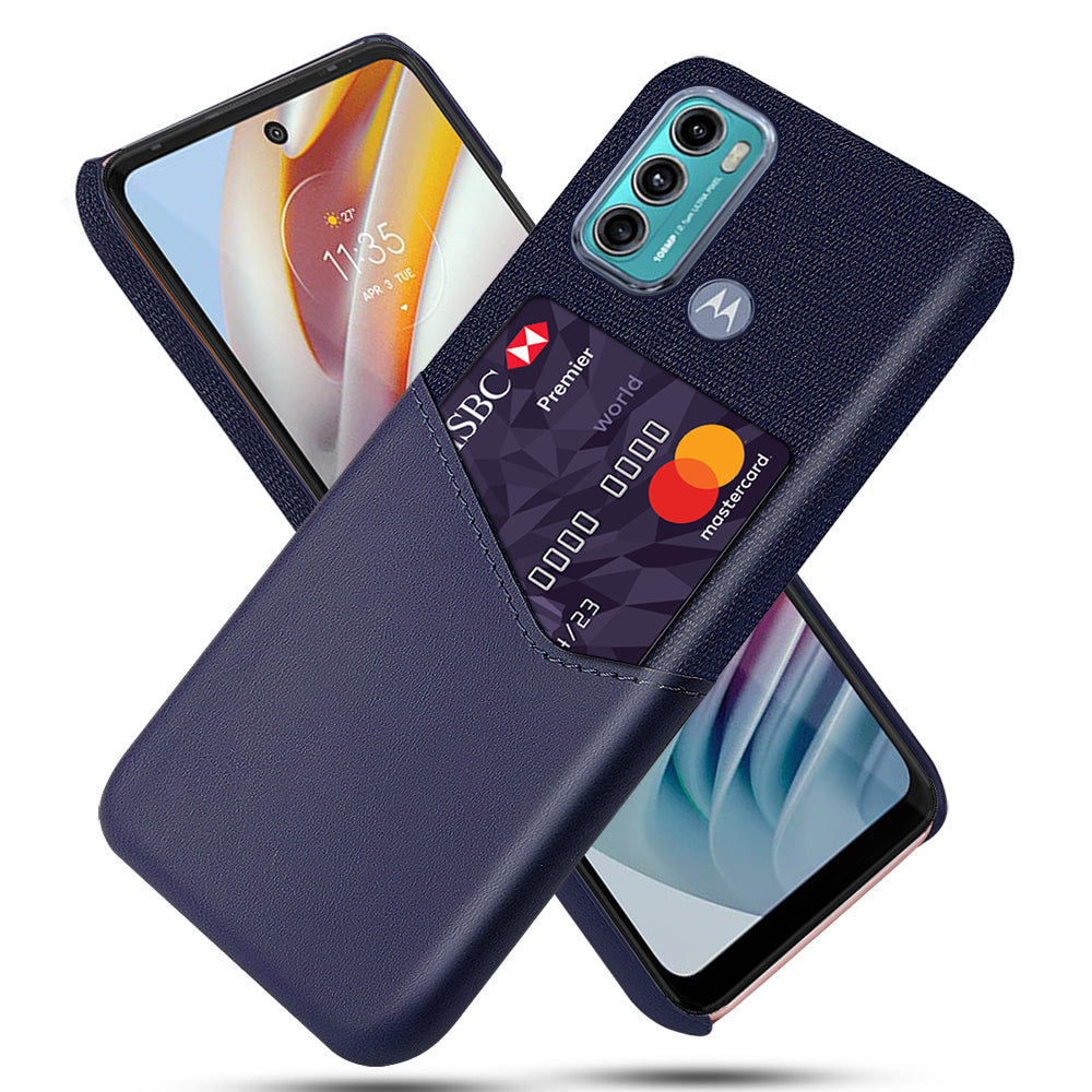 KSQ Cloth + Leather + PC Combo Well-Protected Hybrid Phone Case with Card Slot Design for Motorola Moto G60