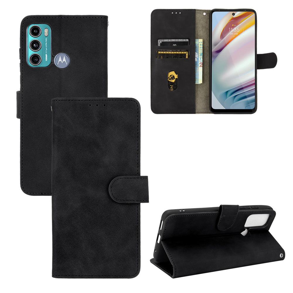 Skin-touch PU Leather Protective Phone Cover Supporting Stand Cover Wallet for Motorola Moto G60 / Moto G40 Fusion