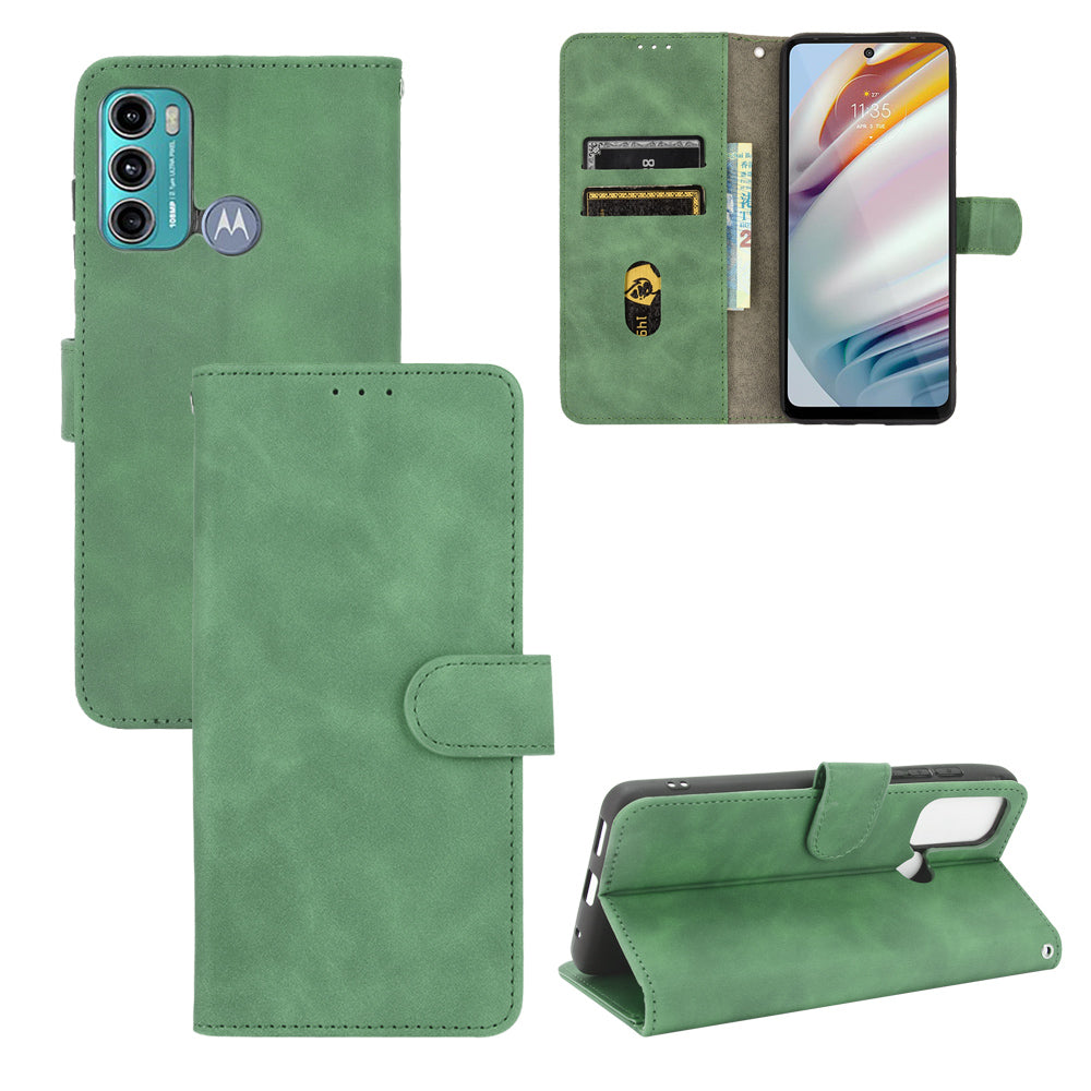 Skin-touch PU Leather Protective Phone Cover Supporting Stand Cover Wallet for Motorola Moto G60 / Moto G40 Fusion