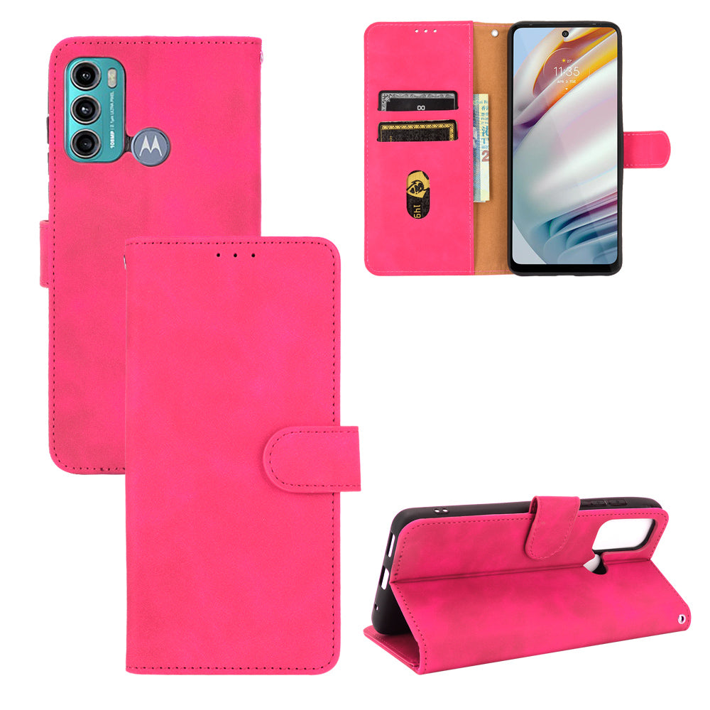 Skin-touch PU Leather Protective Phone Cover Supporting Stand Cover Wallet for Motorola Moto G60 / Moto G40 Fusion