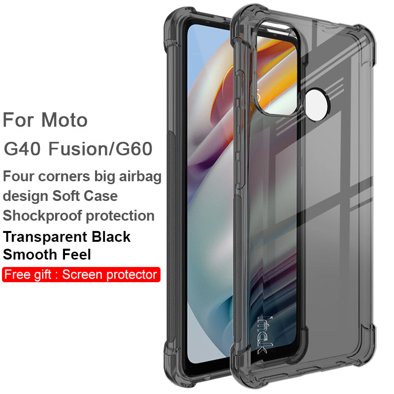 IMAK Shock-Proof Full Coverage Flexible TPU Cover Case + Clear Screen Protector for Motorola Moto G60/G40 Fusion