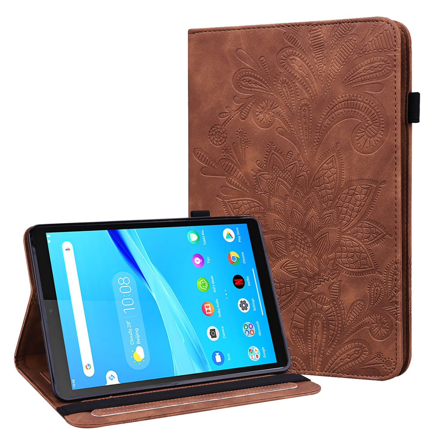 Leather Wallet Stand Tablet Cover with Flower Pattern Imprinting for Lenovo Tab M10 Plus/Smart Tab M10 FHD Plus TB-X606F/TB-606X