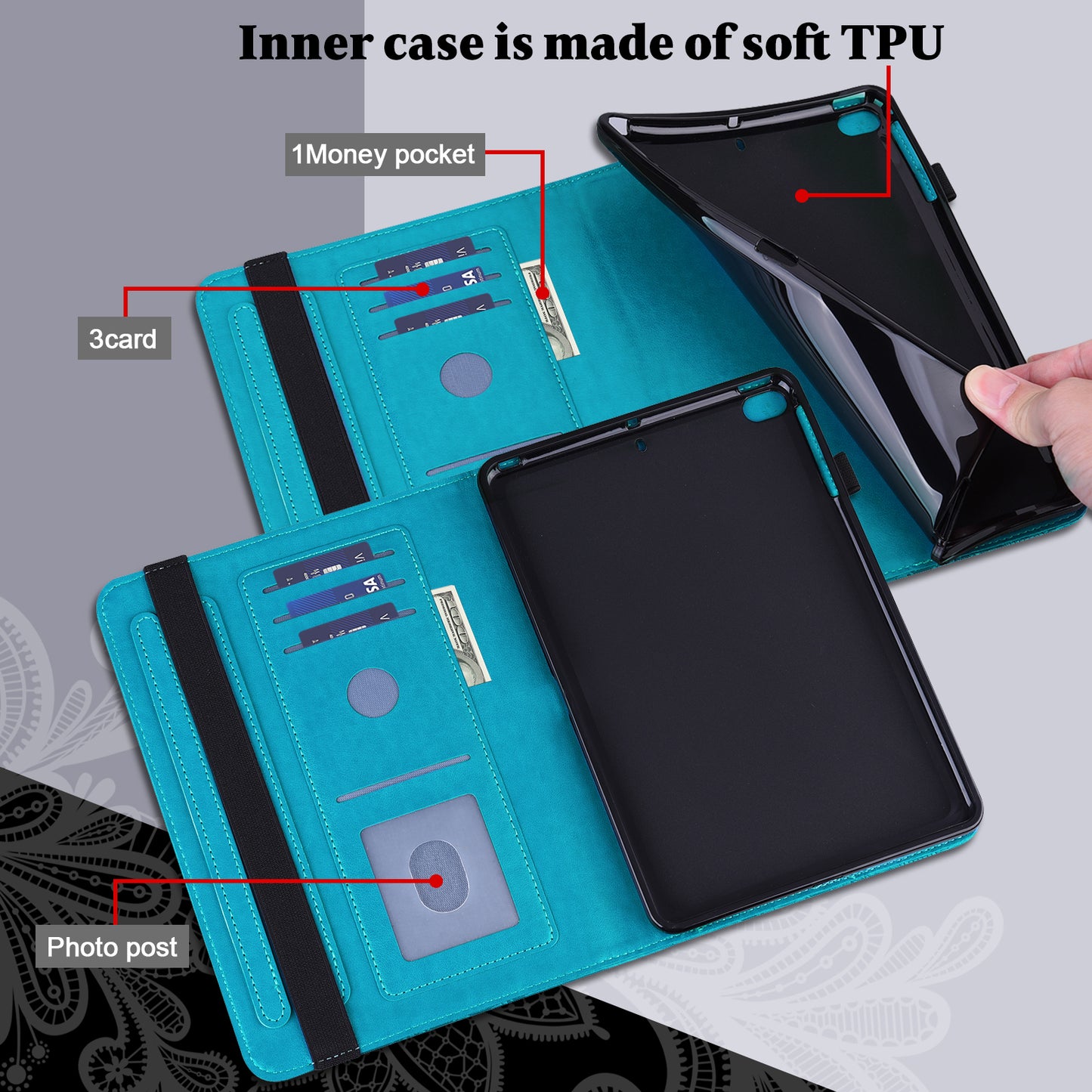 Leather Wallet Stand Tablet Cover with Flower Pattern Imprinting for Lenovo Tab M10 Plus/Smart Tab M10 FHD Plus TB-X606F/TB-606X