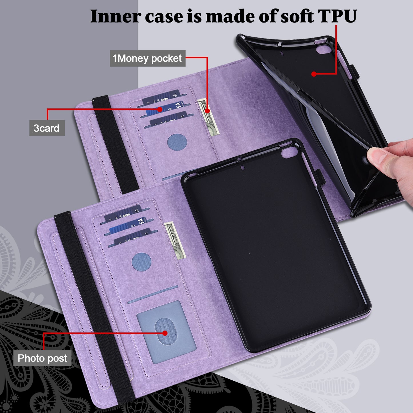 Leather Wallet Stand Tablet Cover with Flower Pattern Imprinting for Lenovo Tab M10 Plus/Smart Tab M10 FHD Plus TB-X606F/TB-606X