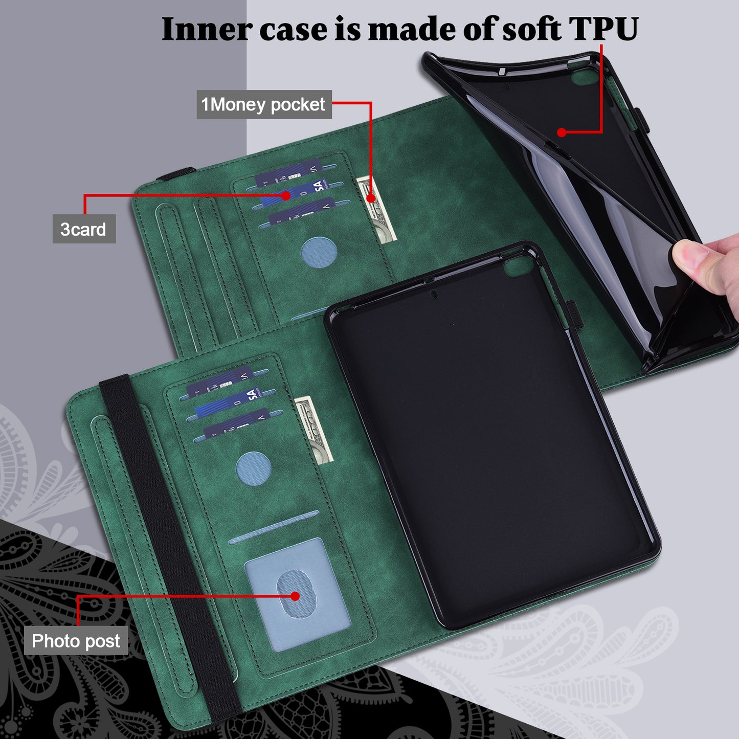 Leather Wallet Stand Tablet Cover with Flower Pattern Imprinting for Lenovo Tab M10 Plus/Smart Tab M10 FHD Plus TB-X606F/TB-606X