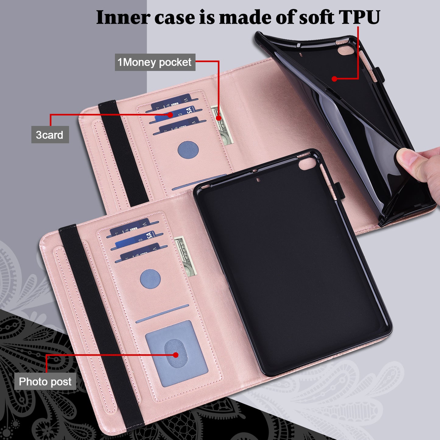 Leather Wallet Stand Tablet Cover with Flower Pattern Imprinting for Lenovo Tab M10 Plus/Smart Tab M10 FHD Plus TB-X606F/TB-606X