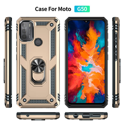 Drop-Proof Hybrid Phone Cover Shell with Ring Kickstand for Motorola Moto G50